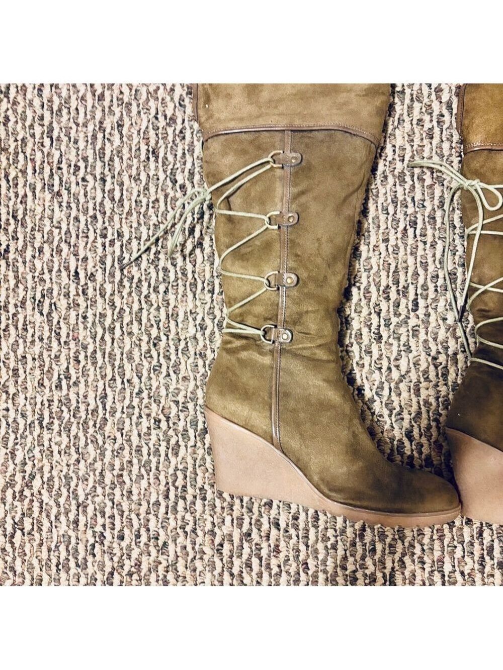 Light Brown Lace Up Zipper Wedge Boots - Picture 14 of 15